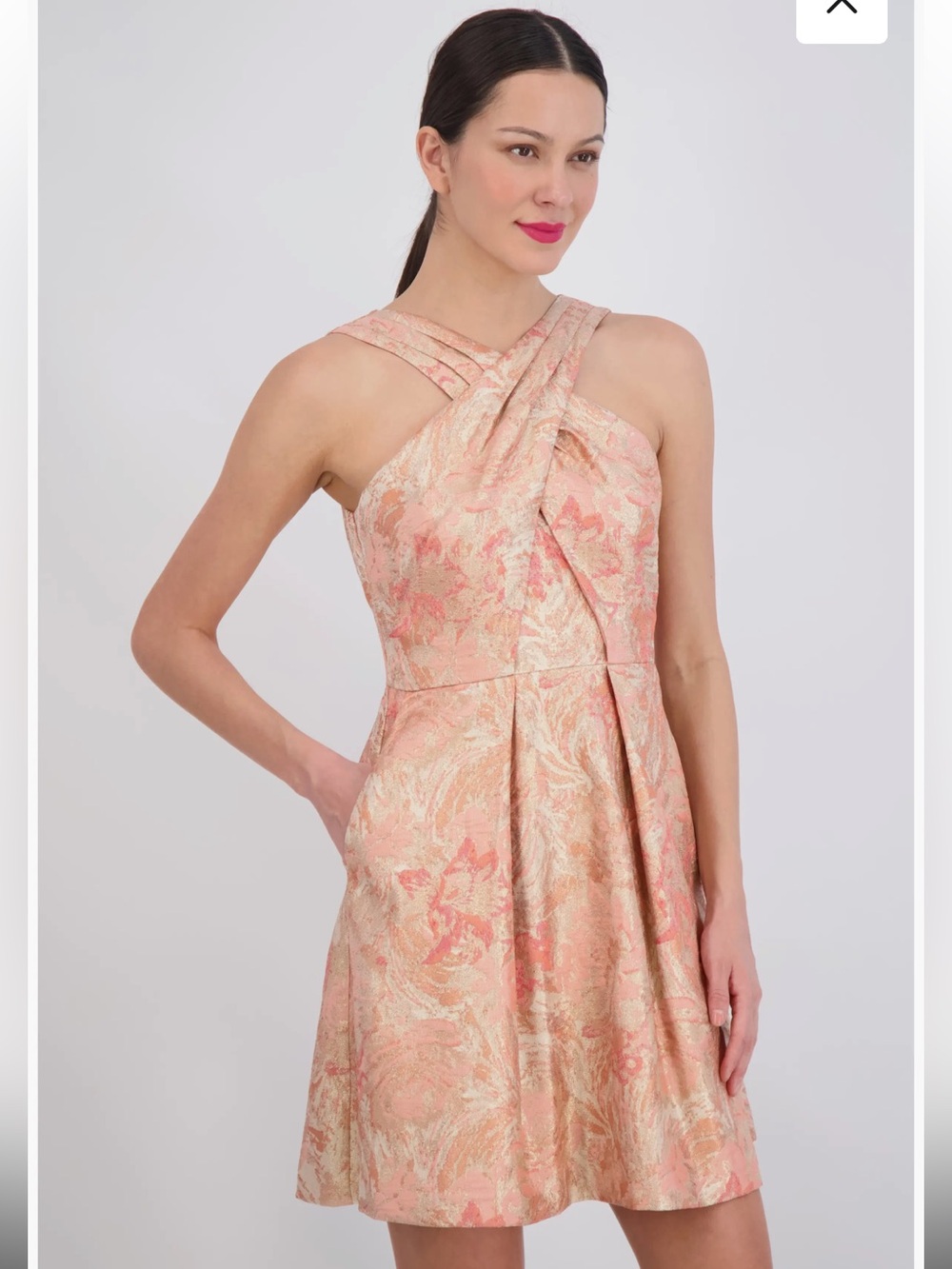 Vince Camuto Pink Gold Metallic Jacquard Cocktail Dress Size 8 NWT